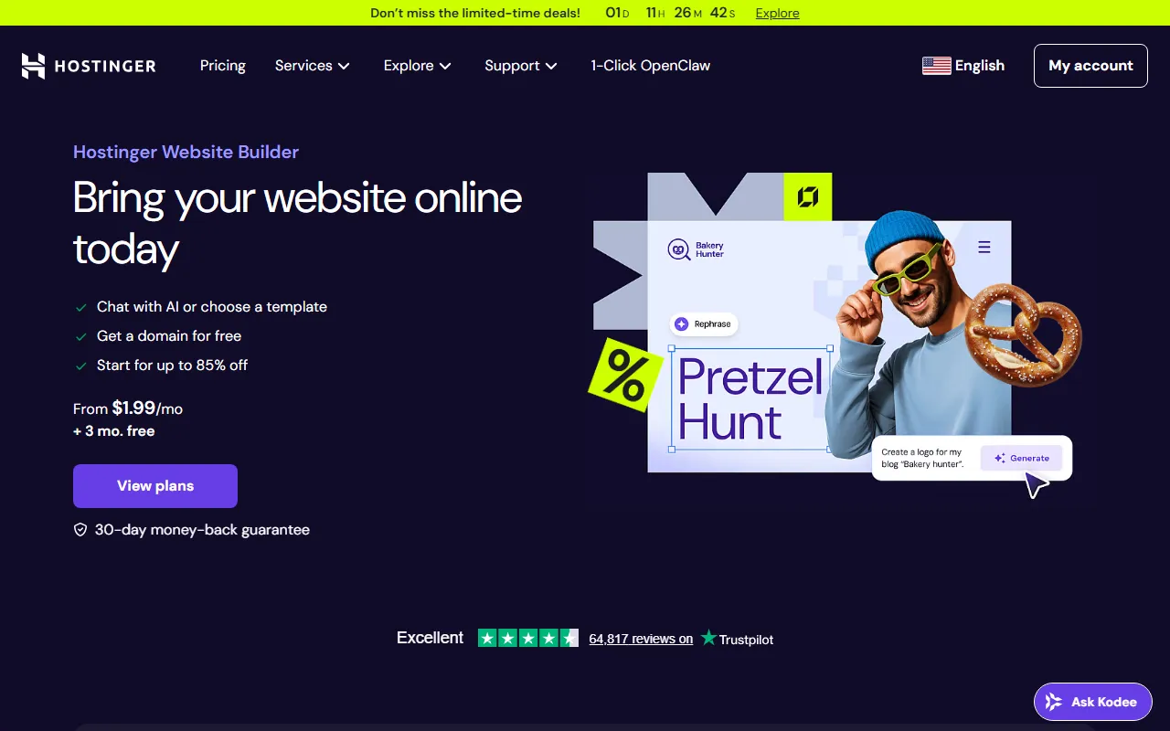 Hostinger AI Website Builderのスクリーンショット