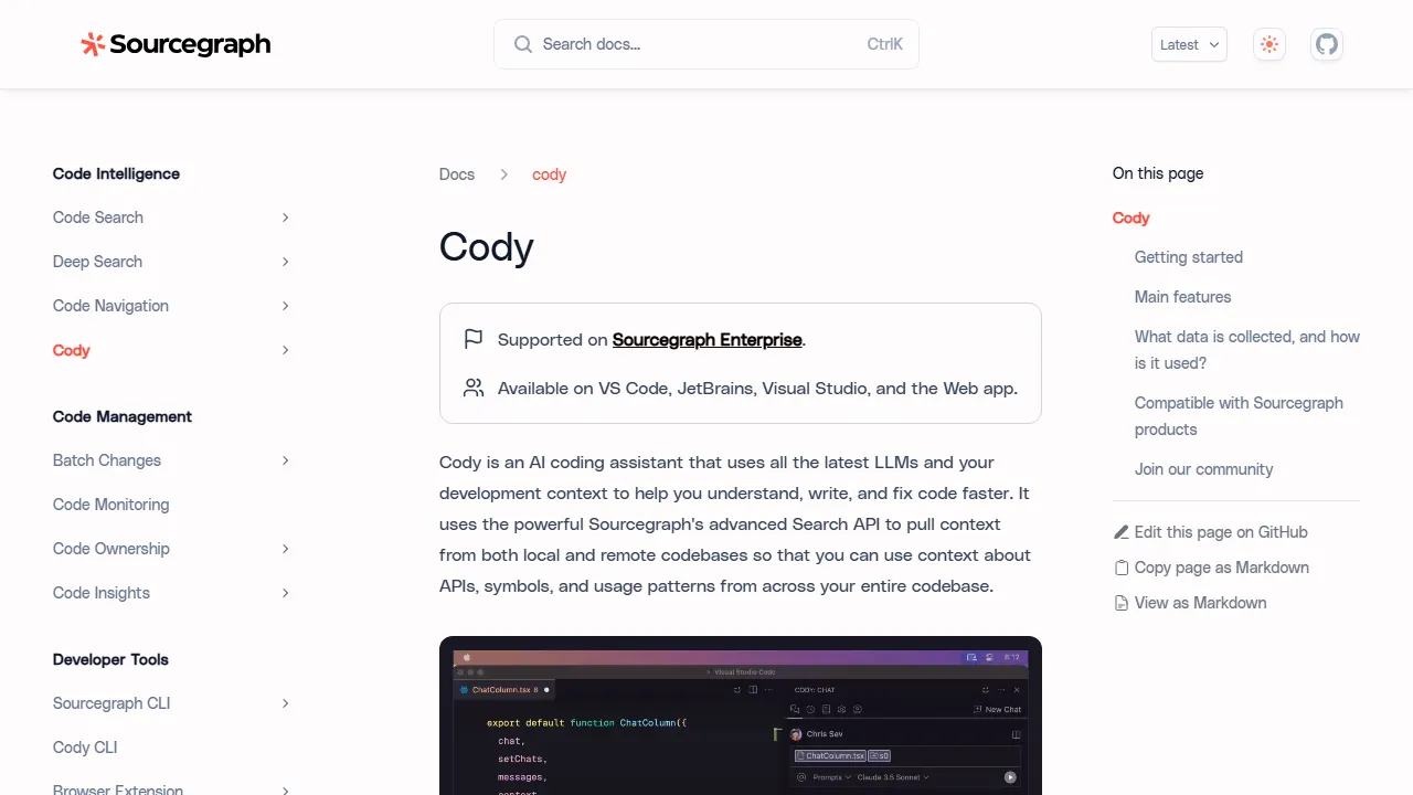 Sourcegraph Codyのスクリーンショット